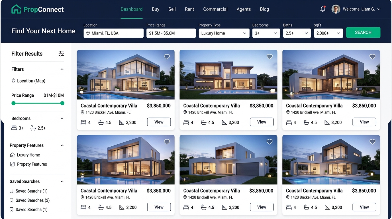 PropConnect Real Estate Property Platform Interface